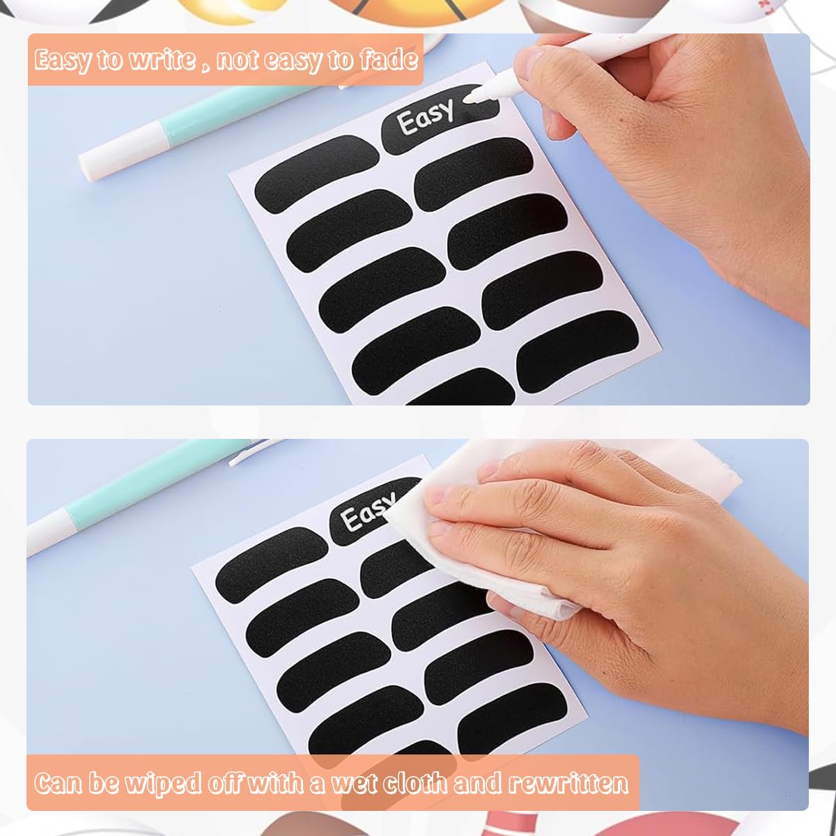 MAYCREATE 100Pcs Writable Black Sticker for Face Kitchen Reusable PVC Marker Stickers for Jars Self Adhesive Stickers Under Eye Strip Stickers for Sports Event, 4.5x1.8cm Per One MAYCREATE 100Pcs Writable Black Sticker for Face Kitchen Reusable PVC Marker Stickers for Jars Self Adhesive Stickers Under Eye Strip Stickers for Sports Event, 4.5x1.8cm Per One